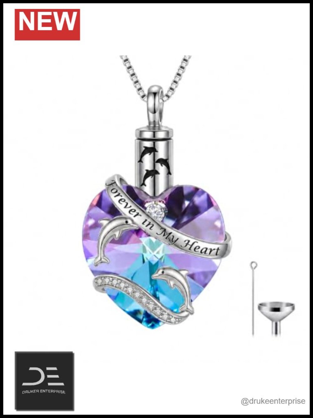 925 Sterling Silver Urn Necklace for Ashes Memorial Pendant, Dolphin Cremation